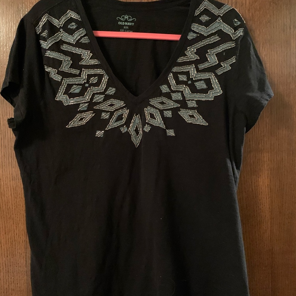 Old navy black tee with teal beaded detail